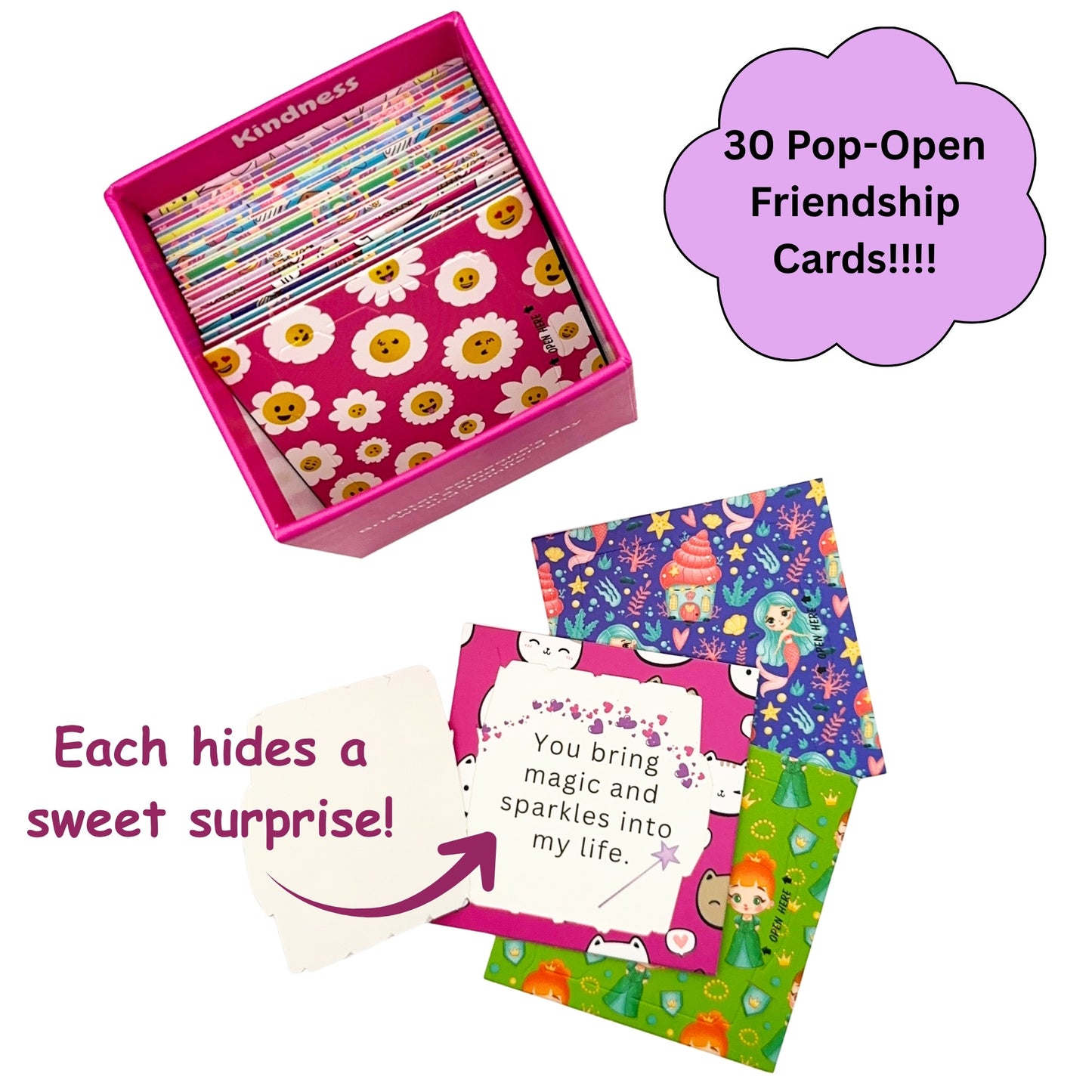 My Bestie Pop-Open Cards - 30 Pocket-Size Friendship Messages in a Cute Pink Mermaid Gift Box | Thoughtful Notes for Kids, Teens & Friends | Positive Affirmation & Friendship Gift