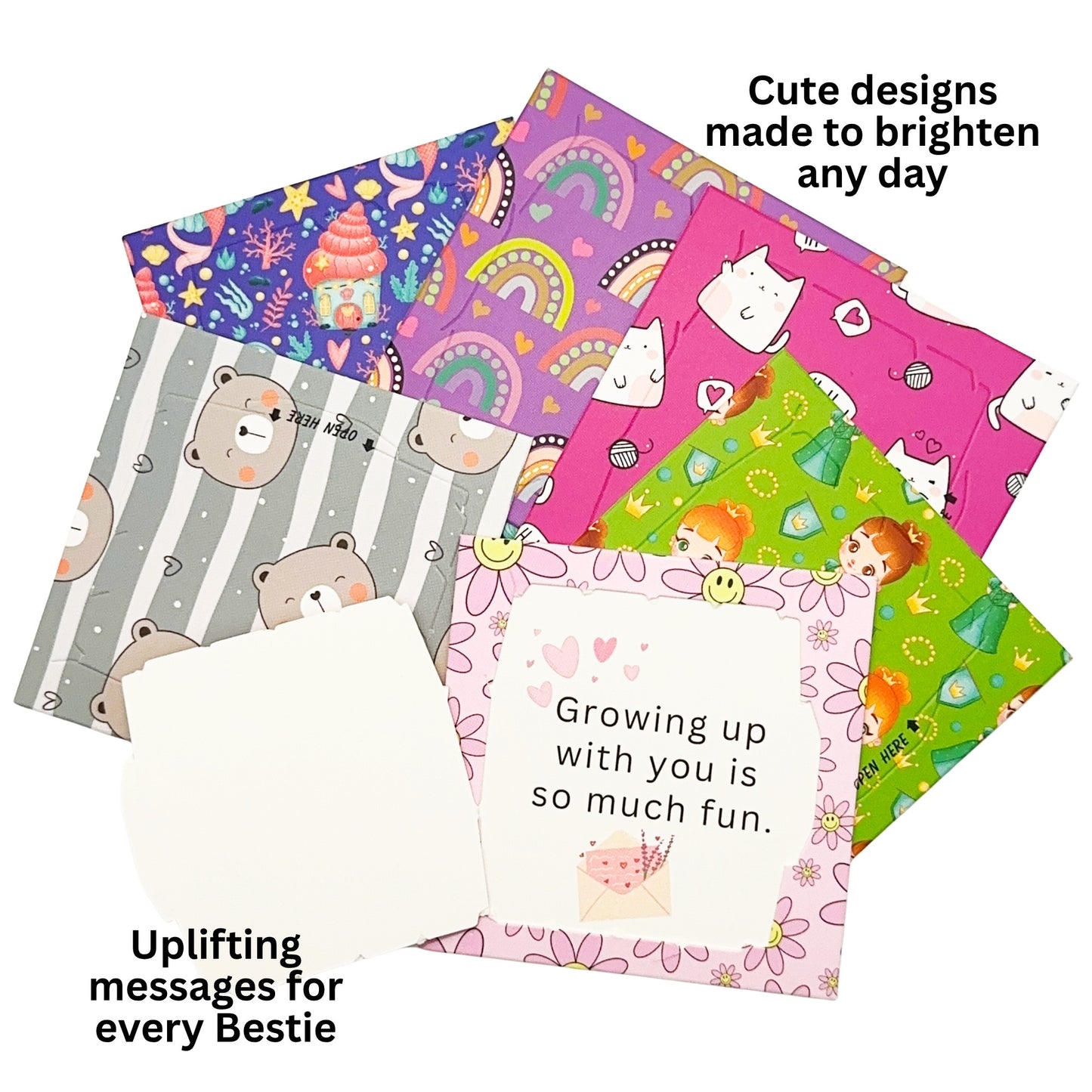My Bestie Pop-Open Cards - 30 Pocket-Size Friendship Messages in a Cute Pink Mermaid Gift Box | Thoughtful Notes for Kids, Teens & Friends | Positive Affirmation & Friendship Gift